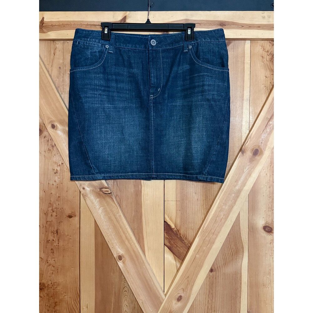 Vintage American Eagle Y2K Denim Skirt 16 Dark Wash Back Split Midi Jean Skirt